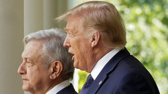 Andrés Manuel López Obrador y Donald Trump en la Casa Blanca el 8 de julio de 2020